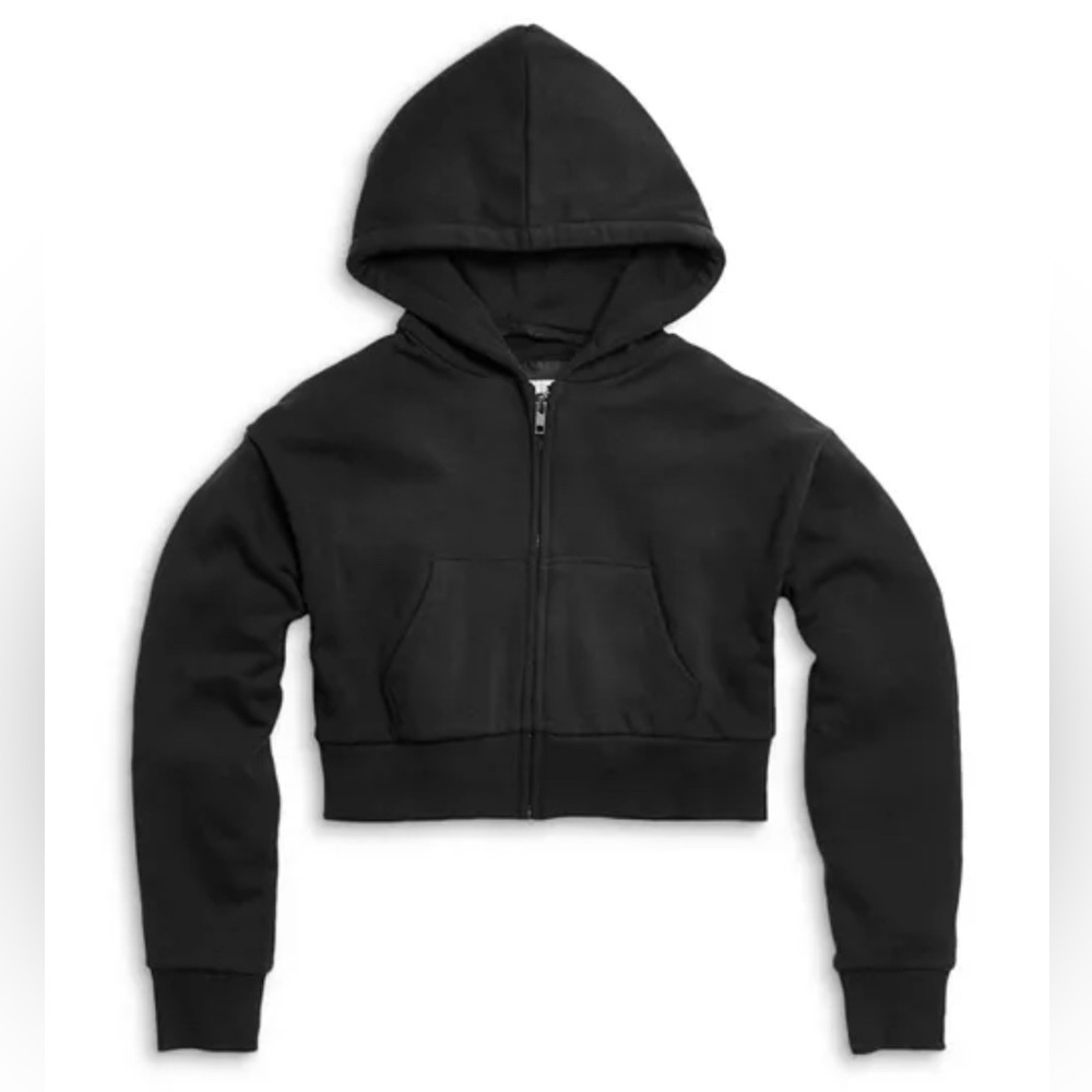 Katie J NYC Black Crop Dylan Zip Hoodie Large Big‎ Kids